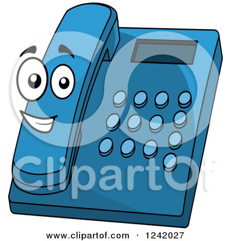 Clipart of a Happy Blue Desk Telephone - Royalty Free Vector Illustration by Vector Tradition SM