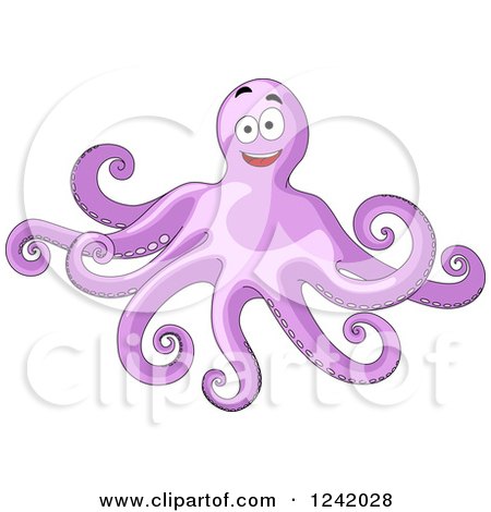 Clipart of a Happy Purple Octopus - Royalty Free Vector Illustration by Vector Tradition SM