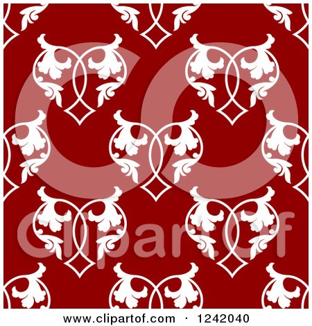 Clipart of a Seamless Red and White Floral Heart Background Pattern - Royalty Free Vector Illustration by Vector Tradition SM