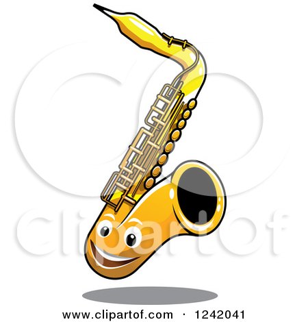Clipart of a Happy Golden Saxophone - Royalty Free Vector Illustration by Vector Tradition SM