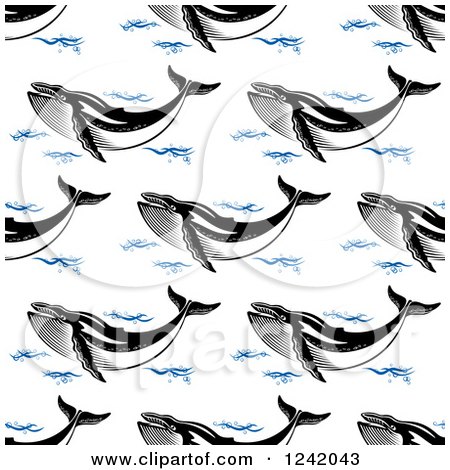 Clipart of a Seamless Baleen Whale and Waves Background Pattern - Royalty Free Vector Illustration by Vector Tradition SM