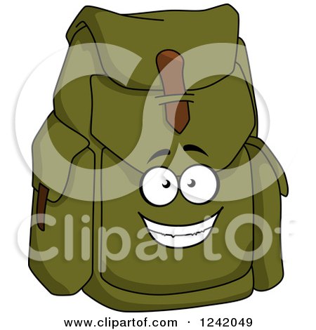 Clipart of a Happy Green Canvas Backpack - Royalty Free Vector Illustration by Vector Tradition SM