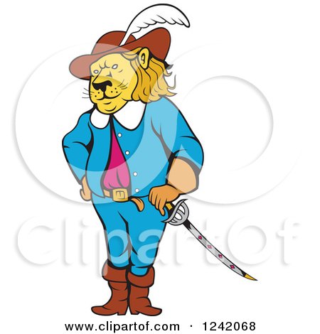 Clipart of a Cartoon Lion Musketeer - Royalty Free Vector Illustration by patrimonio
