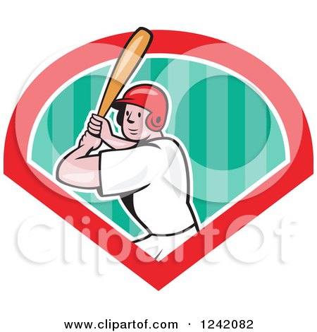 Clipart of a Batting Cartoon Baseball Player Man in a Diamond - Royalty Free Vector Illustration by patrimonio