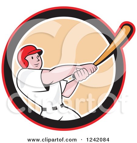 Clipart of a Swinging Cartoon Baseball Player Man in a Circle - Royalty Free Vector Illustration by patrimonio