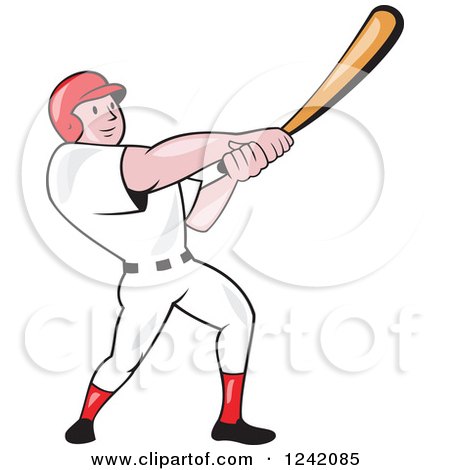Clipart of a Swinging Cartoon Baseball Player Man - Royalty Free Vector Illustration by patrimonio