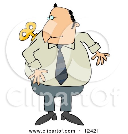 Man Looking Over His Shoulder at the Windup Key on His Back Clipart Illustration by djart
