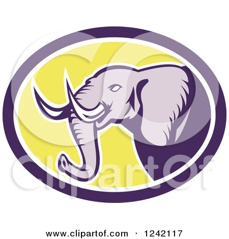 Clipart of a Purple Elephant in a Yellow Oval - Royalty Free Vector Illustration by patrimonio