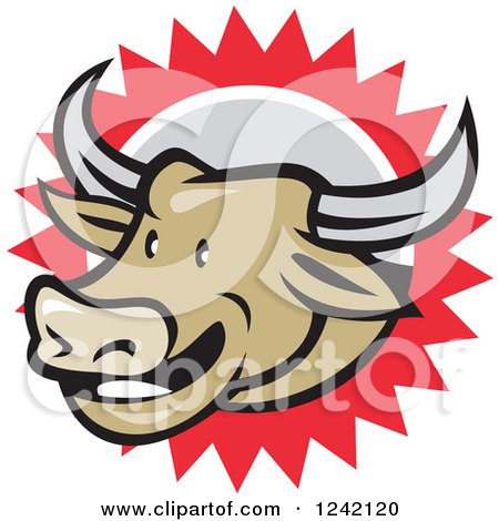 Clipart of a Happy Texas Longhorn Bull over a Burst - Royalty Free Vector Illustration by patrimonio