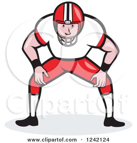 Clipart of a Cartoon American Football Player Squatting - Royalty Free Vector Illustration by patrimonio