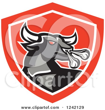 Clipart of a Mad Raging Bull in a Red Shield - Royalty Free Vector Illustration by patrimonio