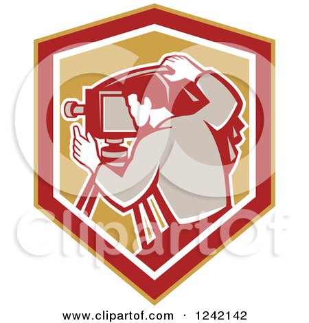 Clipart of a Retro Photographer in a Shield - Royalty Free Vector Illustration by patrimonio