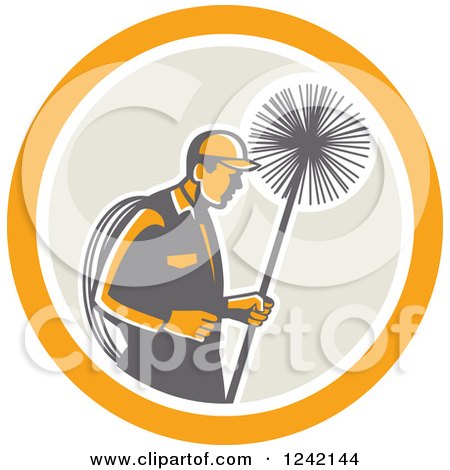 Clipart of a Retro Male Chimney Sweep in a Circle - Royalty Free Vector Illustration by patrimonio