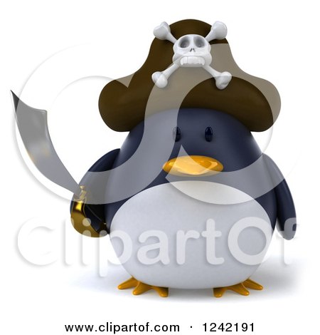 Clipart of a 3d Pirate Penguin with a Sword - Royalty Free Illustration ...