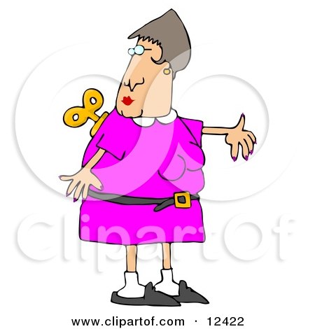 Woman Looking Over Her Shoulder at the Windup Key on Her Back Clipart Illustration by djart