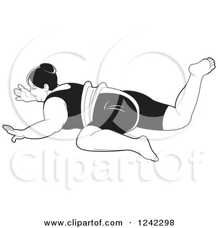 Clipart of a Black and White Female Sumo Wrestler - Royalty Free Vector Illustration by Lal Perera