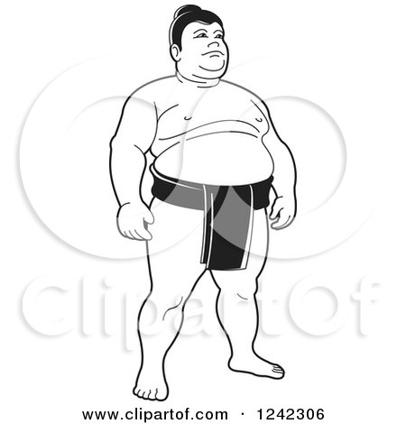 Clipart of a Black and White Sumo Wrestler 2 - Royalty Free Vector Illustration by Lal Perera