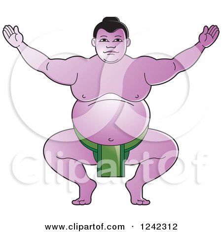 Clipart of a Sumo Wrestler Crouching and Holding up His Arms - Royalty Free Vector Illustration by Lal Perera