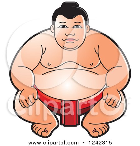 Clipart of a Crouching Sumo Wrestler in Red - Royalty Free Vector Illustration by Lal Perera