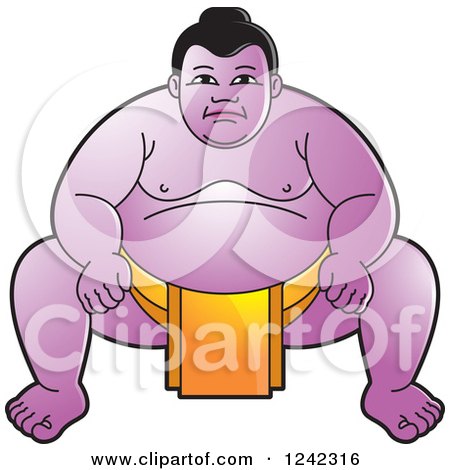 Clipart of a Crouching Sumo Wrestler in Yellow - Royalty Free Vector Illustration by Lal Perera