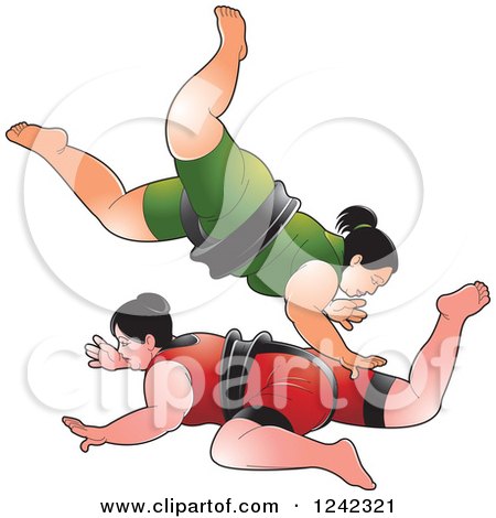 Clipart of Female Sumo Wrestlers Fighting - Royalty Free Vector Illustration by Lal Perera