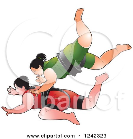 Clipart of Female Sumo Wrestlers Fighting 2 - Royalty Free Vector Illustration by Lal Perera