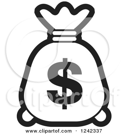 Clipart of a Black and White Money Bag with a Dollar Symbol - Royalty Free Vector Illustration by Lal Perera