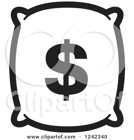 Clipart of a Black and White Money Bag with a Dollar Symbol 4 - Royalty Free Vector Illustration by Lal Perera