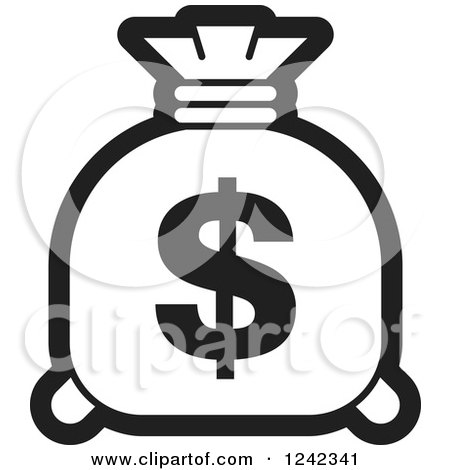 Clipart of a Black and White Money Bag with a Dollar Symbol 5 - Royalty Free Vector Illustration by Lal Perera