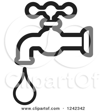 Clipart of a Black and White Leaky Water Faucet Spigot - Royalty Free Vector Illustration by Lal Perera