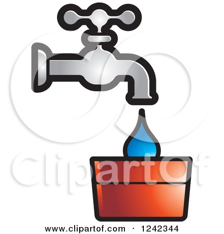 Clipart of a Leaky Water Faucet Spigot and Bucket - Royalty Free Vector Illustration by Lal Perera