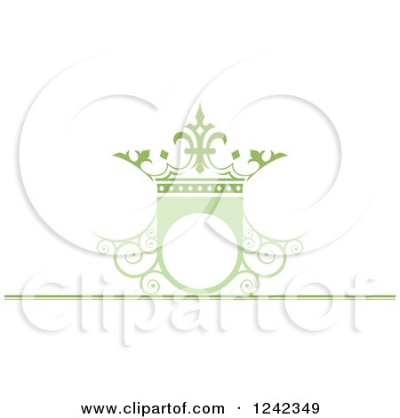 Clipart of a Green Wedding Crown Shield Frame with Swirls - Royalty Free Vector Illustration by Lal Perera