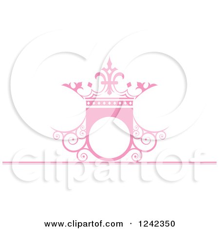 Clipart of a Pink Wedding Crown Shield Frame with Swirls - Royalty Free Vector Illustration by Lal Perera