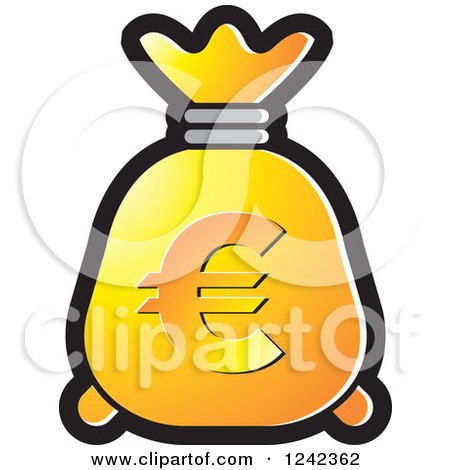 Clipart of a Yellow and Orange Money Bag with a Euro Symbol - Royalty Free Vector Illustration by Lal Perera