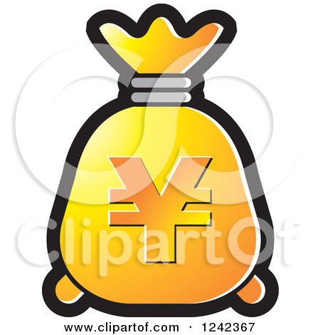 Clipart of a Yellow and Orange Money Bag with a Yen Symbol - Royalty Free Vector Illustration by Lal Perera