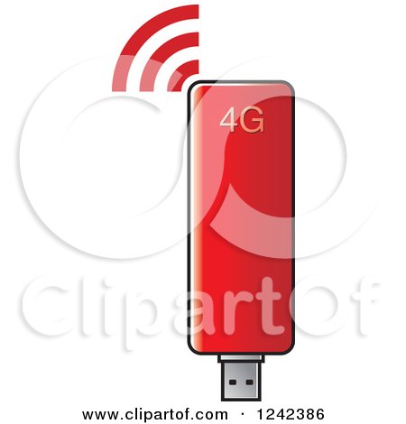 Clipart of a Red Usb Modem - Royalty Free Vector Illustration by Lal Perera