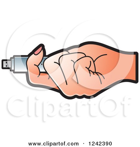 Clipart of a Caucasian Hand Holding a Usb Flash Drive - Royalty Free Vector Illustration by Lal Perera