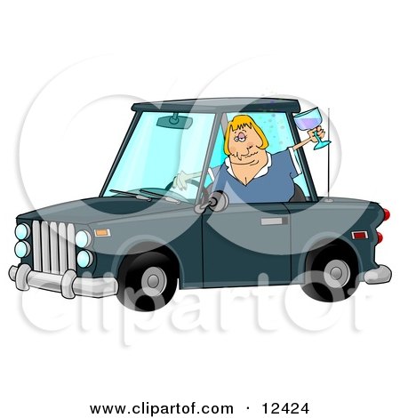 Tipsy Blond Woman Drinking and Driving Clipart Illustration by djart