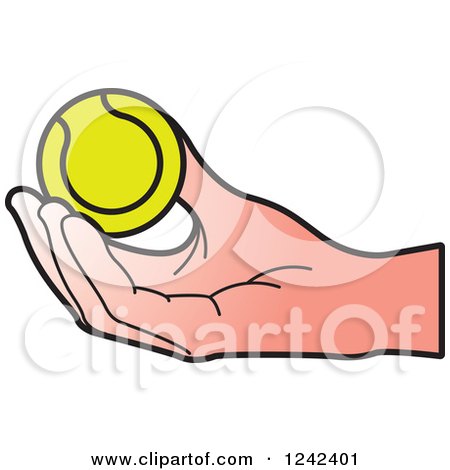 Clipart of a Hand Holding a Tennis Ball - Royalty Free Vector Illustration by Lal Perera