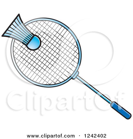 Clipart of a Blue Badminton Shuttlecock and Racket - Royalty Free Vector Illustration by Lal Perera