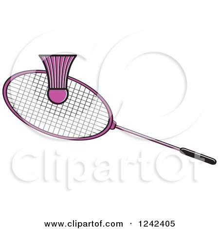 Clipart of a Pink Badminton Shuttlecock and Racket - Royalty Free Vector Illustration by Lal Perera
