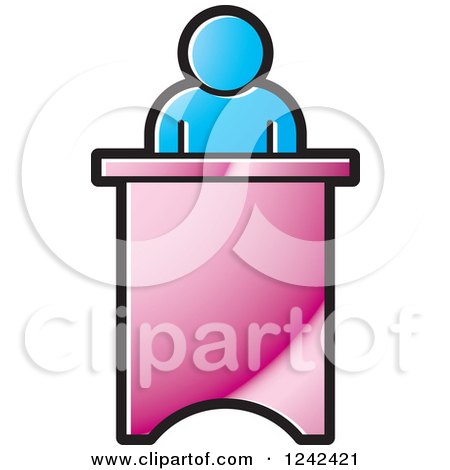 Clipart of a Blue Person Speaking at a Podium - Royalty Free Vector Illustration by Lal Perera