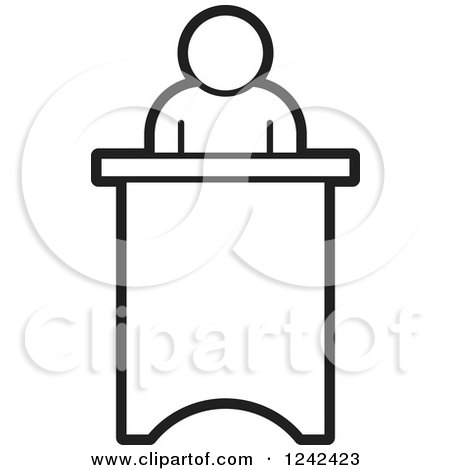 Clipart of a Black and White Person Speaking at a Podium - Royalty Free Vector Illustration by Lal Perera