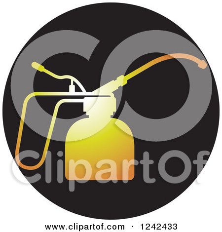 Clipart of a Golden Oil Can in a Black Circle - Royalty Free Vector Illustration by Lal Perera