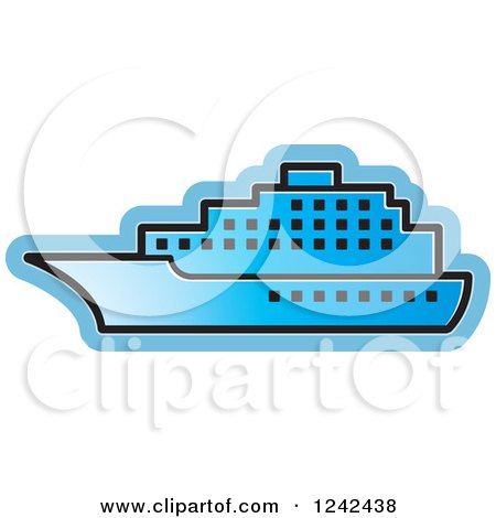 Clipart of a Blue Cruise Ship - Royalty Free Vector Illustration by Lal Perera
