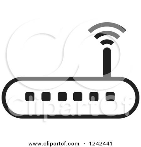 Clipart of a Black and White Wireless Router - Royalty Free Vector Illustration by Lal Perera