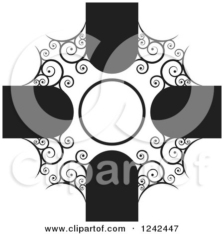 Clipart of a Round Ornate Black and White Swirl Frame with Text Space - Royalty Free Vector Illustration by Lal Perera