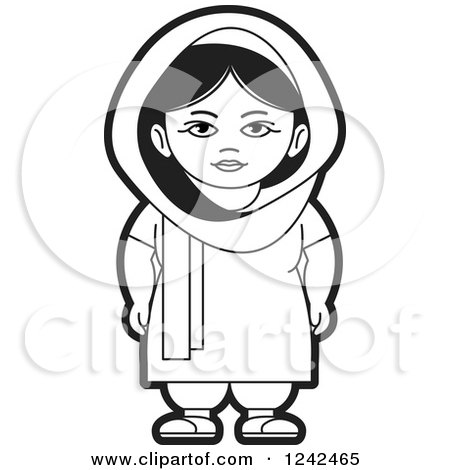 Clipart of a Black and White Indian Lady 6 - Royalty Free Vector Illustration by Lal Perera