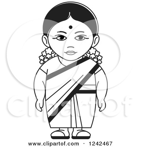 Clipart of a Black and White Indian Lady 3 - Royalty Free Vector Illustration by Lal Perera