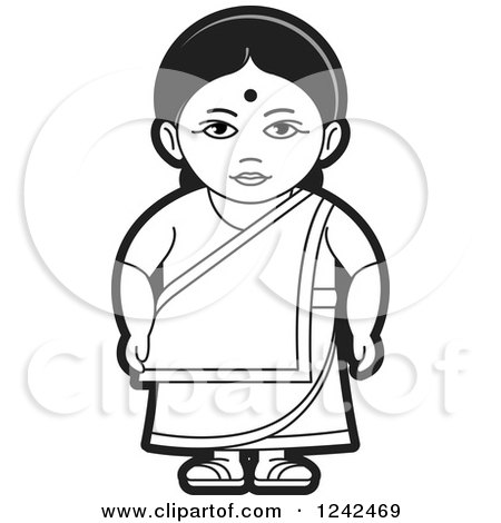 Clipart of a Black and White Indian Lady 5 - Royalty Free Vector Illustration by Lal Perera